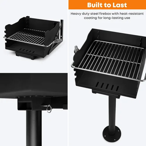 Vista 5 de Stanbroil Barbacoa de carbón para exteriores, parrilla de barbacoa de acero resistente con rejilla de cocina de acero inoxidable y poste sobre/bajo