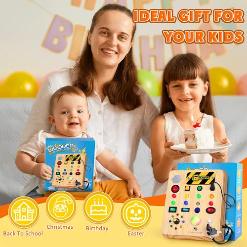 Vista 6 de TINTECUSA Tablero Ocupado con Luz LED, Juguetes Sensoriales de Madera para Niños Pequeños, Juguete Musical Montessori para Avión, Actividades