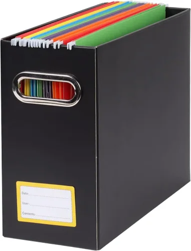 Vista 12 de Caja organizadora de archivos plegable con asa, 12.20 x 5.11 x 9.84 pulgadas, organizador de archivos para el hogar u oficina, pequeña caja de Negro