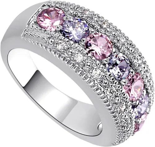 Vista 76 de Iumer - Anillo de zircón de dos piezas con incrustaciones de diamantes de imitación artificiales para mujer, talla 6-10.