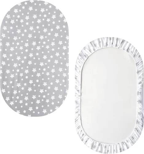 Vista 6 de Juego de sábanas de moisés de 4 piezas para bebé niño o niña, ajuste universal para colchón ovalado, con forma de reloj de arena y rectangular, gris
