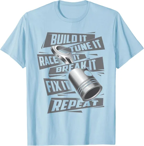 Vista 81 de Build It Tune It Race It Break It - Camiseta para entusiastas de los coches de carreras, talla S Negro