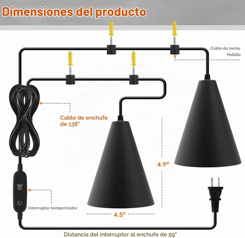 Vista 7 de Bstrip Luces de cultivo de doble cabezal de 50 W para plantas de interior de espectro completo de 3000 K, bombilla LED negra con temporizador