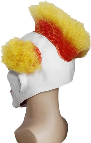 Vista 4 de X-Merry Máscara de látex espeluznante de payaso malvado de Halloween, payaso de pelo naranja y amarillo