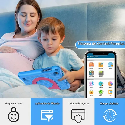 Vista 3 de VASOUN Tablet infantil de 7 pulgadas para niños pequeños, Android 13 32 GB de RAM con doble cámara WiFi, control parental, Bluetooth, a prueba