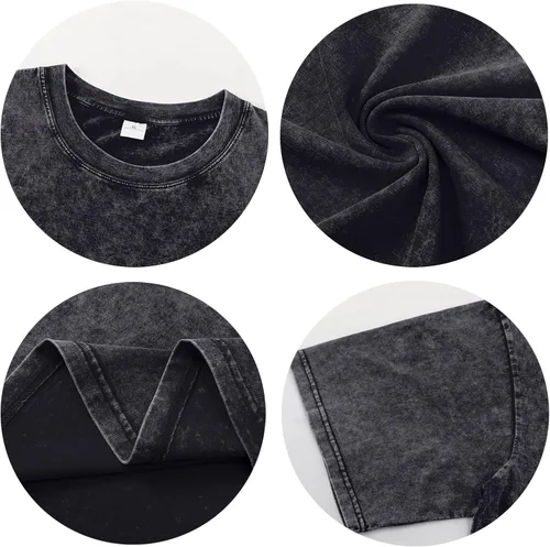 Vista 5 de Camisetas de gran tamaño para mujer, estilo vintage, lavado ácido, básicas, holgadas, holgadas, camisetas de algodón para entrenamiento