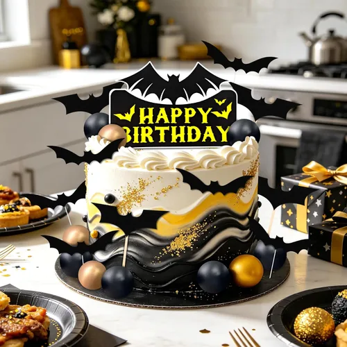 Vista 4 de Decoración de Pastel de Superhéroe Murciélago - Decoraciones de Feliz Cumpleaños para Suministros de Fiesta Temática de Héroes