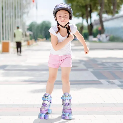 Vista 7 de MammyGol Roller Skates for Kids Boys Girls, Adjustable Quad Skates with Light Up Wheels for Toddler Little Kids Ages 6-12, Beginners Outdoor Sports