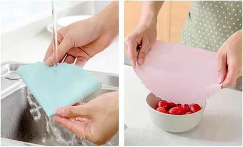 Vista 4 de Tapas de silicona para ollas de silicona para película de alimentos, tapa de sellado elástica blanca de silicona
