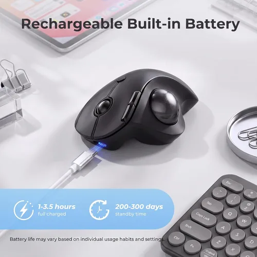 Vista 7 de seenda Ratón inalámbrico ergonómico de Trackball - Ratón Bluetooth Rollerball recargable, conexión de 3 dispositivos (Bluetooth/USB), mouse