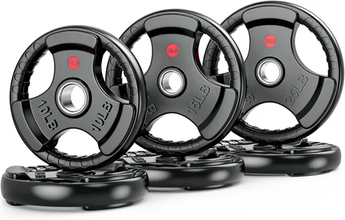 Vista 15 de GIKPAL Discos de peso de goma de agarre olímpico de 2 pulgadas para entrenamiento de fuerza, levantamiento de pesas en el hogar y el gimnasio, juego