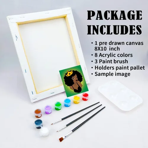 Vista 5 de VOCHIC Kit de pintura de lienzo predibujado para pintura para adultos, kits de fiesta de pintura y sorbo, suministros de fiesta, lienzo de 8 x 10