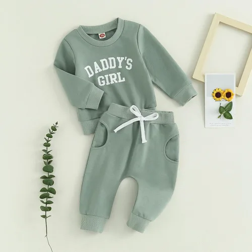Vista 3 de FIOMVA Daddys - Conjunto de 2 piezas para bebé y niña, sudadera con pantalones para otoño e invierno