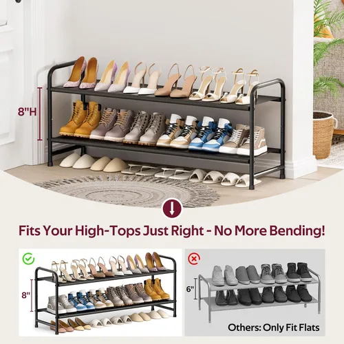Vista 3 de SLEEPING LAMB Organizador de Zapatos Largo de 2 Niveles para Clóset, Estante de Zapatos Ancho Apilable Sostiene 18 Pares, Estante Bajo de Negro