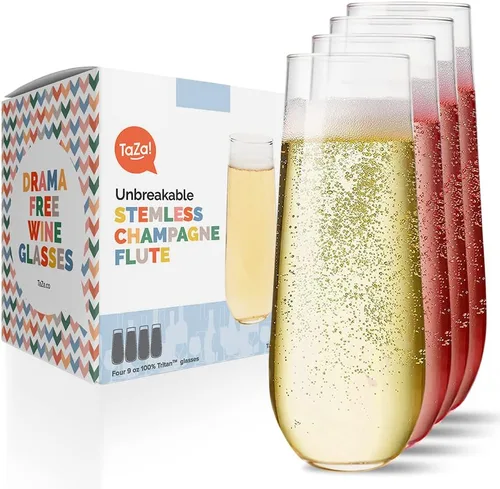 Vista 9 de Juego de 2 copas de champán irrompibles sin tallo de 9 onzas, vasos de plástico Tritan inastillables, copas de champán reutilizables aptas