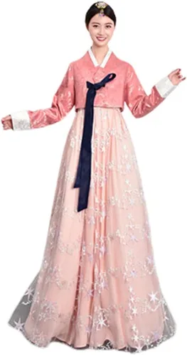 Vista 7 de Vestido Hanbok coreano tradicional coreano, ropa tradicional coreana, trajes nacionales coreanos Azul y verde