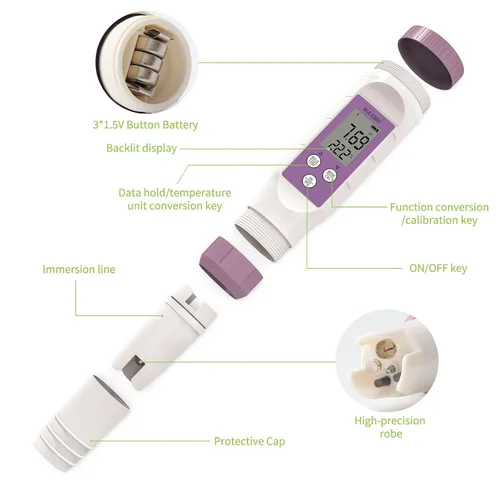 Vista 2 de Rcyago - Medidor de pH inteligente Bluetooth con ATC, 7 en 1 PH/TDS/EC/ORP/S.G/Salinidad/Medidor de temperatura, 0.01 resolución de alta precisión