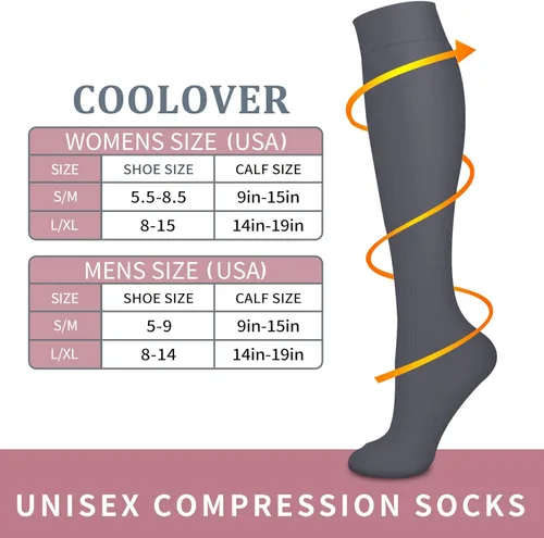 Vista 7 de COOLOVER 4 pares de calcetines de compresión para mujeres y hombres, el mejor apoyo para circulación, correr, atletismo, enfermería, viajes, embarazo