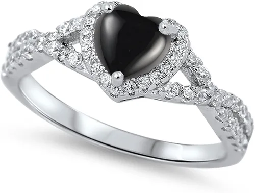 Vista 26 de Elige tu color. Anillo de compromiso de plata fina con diseño de corazón y halo Claro