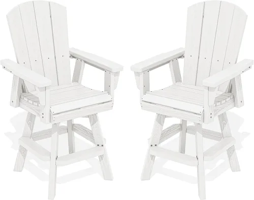 Vista 30 de SERWALL Silla de bar Adirondack giratoria de HDPE, taburetes de bar giratorios para exteriores, silla Adirondack de balcón para bistro, piscina