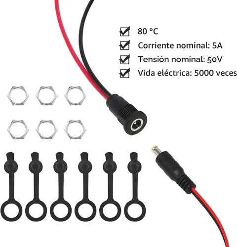 Vista 4 de 6 juegos 5,5 x 2,1 mm DC Power Jack conector hembra roscado de montaje en panel adaptador de conector de barril con tapa de cubierta OLA012