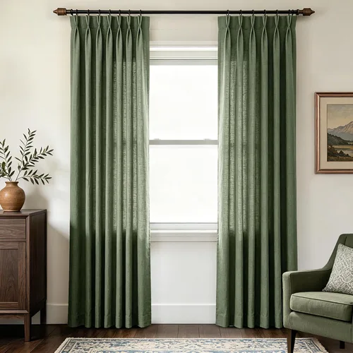 Vista 17 de Cortinas de lino de 63 pulgadas, juego de 2 paneles para sala de estar, beige natural, cortinas con pliegues pellizco entrenadas con memoria