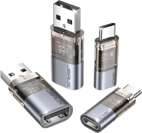 Vista 9 de JSAUX Bloqueador de datos USB (paquete de 2), transparente, 2 en 1, USB A macho a USB A y USB C hembra, solo para carga, protege contra juice
