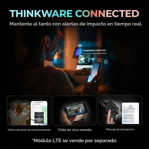 Vista 5 de Thinkware 4K Cámara de tablero dual U3000 PRO, frontal y trasera con Sony STARVIS 2, estacionamiento por radar, visión nocturna súper 4.0, Wi‑Fi