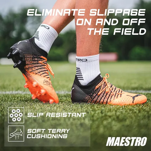 Vista 16 de Maestro - Calcetines de agarre de fútbol para hombres y mujeres con almohadillas antideslizantes, ideales para fútbol, baloncesto y deportes