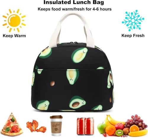 Vista 2 de Lonchera con diseño de aguacate para mujeres y niñas, con aislamiento, reutilizable, para niños, adultos, escuela, trabajo, picnic, viajes