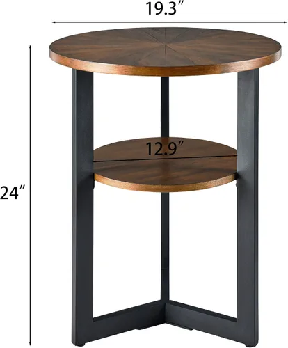 Vista 2 de Mesa auxiliar redonda pequeña con estante de almacenamiento, sofá circular de madera maciza con patas laterales de metal, mesa de teléfono de 2