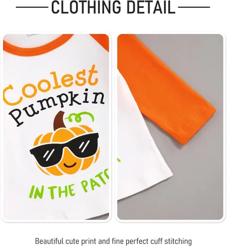 Vista 5 de Camisa de Halloween para niños, camiseta de manga larga raglán de calabaza, disfraz de Halloween para niños de 12 meses a 5 años