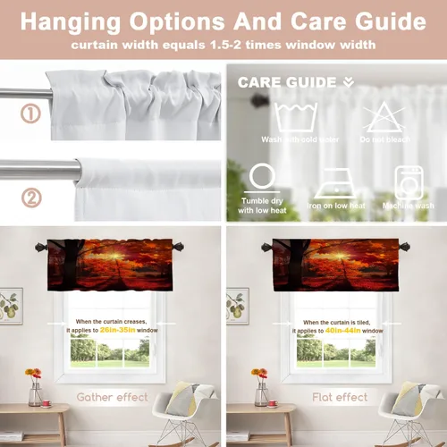 Vista 511 de Shrahala Orange Autumn Autumn Blackout Curtain Tiers, Fall Kitchen Valance Light Blocking Tier Drapes with Rod Pocket, 2 Pack 26 X 24 in