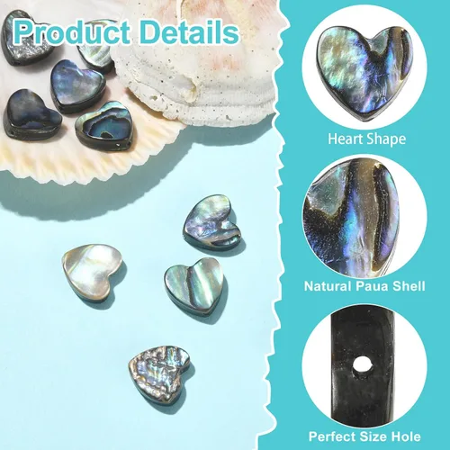 Vista 2 de LiQunSweet 10 cuentas de corazón dulce de concha de abulón natural para hacer aretes, pulseras, collares, joyas