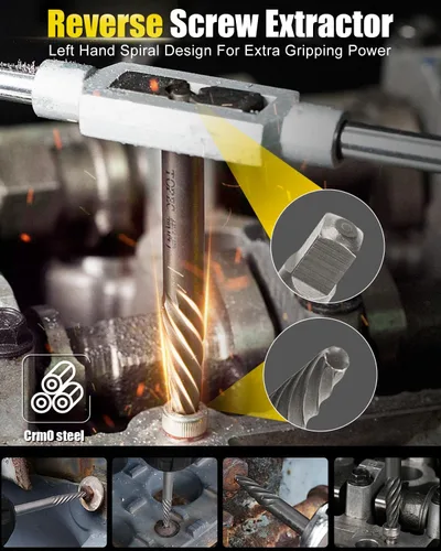 Vista 7 de Juego de 36 extractores de tornillos y pernos, juego de extractor de tornillos 3 en 1 Easy Out, juego de dados extractores de pernos rotos de 3/8