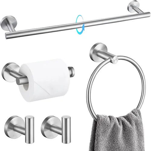 Vista 21 de TQKAG Juego de accesorios de baño negro y dorado de 5 piezas, juego de toalleros redondos de acero inoxidable de 23.6 pulgadas para baño montado