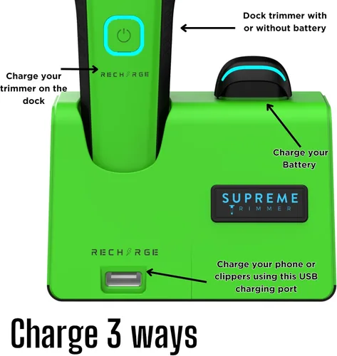 Vista 5 de Supreme Trimmer Recharge ST777 - Recortadora de peluquero profesional con 2 baterías extraíbles, motor de 8000 RPM, cuchillas DLC de espacio cero