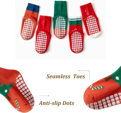 Vista 4 de SUITBOY Calcetines de Navidad para niños, calcetines antideslizantes para bebés, regalos coloridos de Navidad para niños y niñas, calcetines cálidos