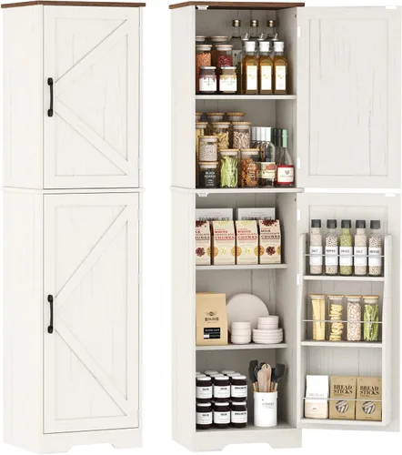 Vista 11 de Function Home 72" Kitchen Pantry Cabinet, Tall Wood Farmhouse Storage Cabinet with Doors and Adjustable Shelves, 6 Tier Freestanding Cupboard for
