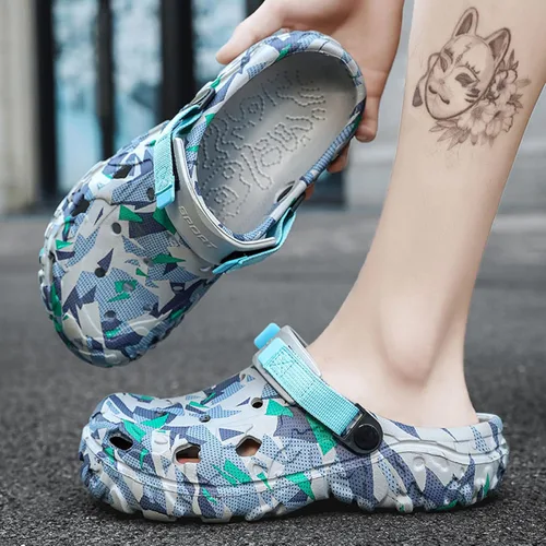 Vista 7 de ihinzry Zuecos de jardín para hombre, sandalias de playa para hombre, pantuflas de exterior con correa ajustable