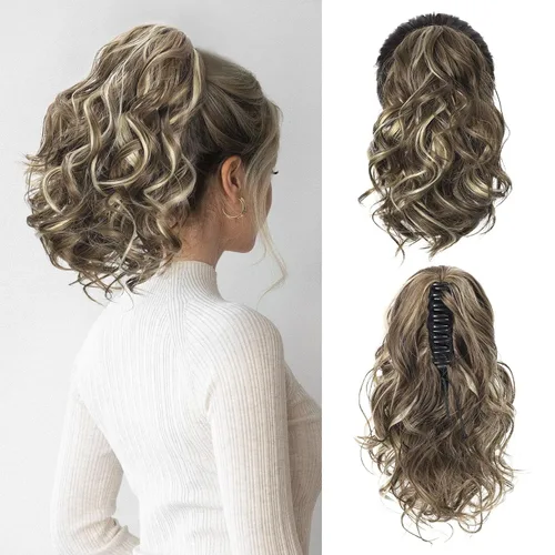 Vista 26 de SEIKEA Highight - Extensión de cola de caballo de 10 pulgadas, corta, gruesa, ondulada, suave, de aspecto natural, clip en una pieza, cola de Marrón