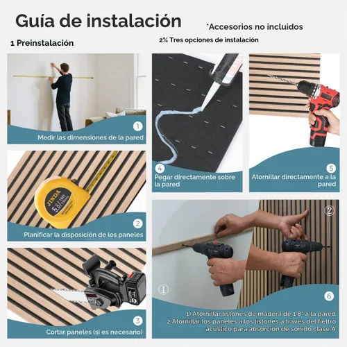 Vista 7 de AKUMAX Paquete de 4 paneles de madera, paneles de pared con listones 3D para pared, techo y absorción de sonido, paneles de pared de madera