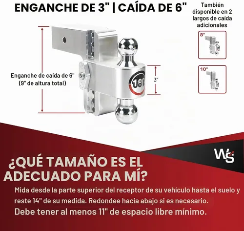 Vista 5 de Weigh Safe Soporte de bola de enganche de remolque ajustable, enganche de caída ajustable de 6 pulgadas para receptor de 3 pulgadas, enganche