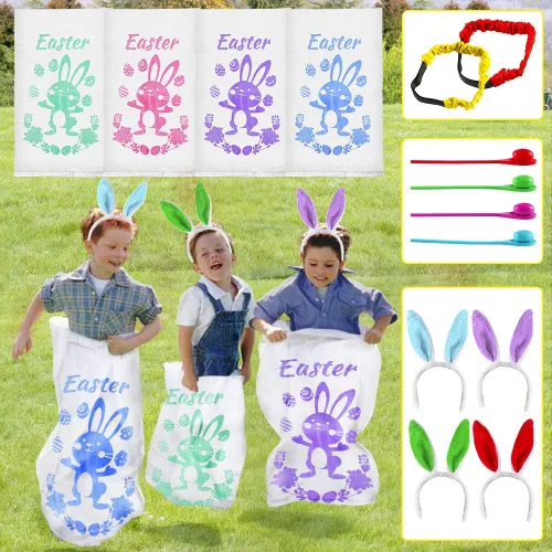 Vista 2 de Bolsas de carreras para juegos al aire libre para juegos de patatas, orejas de conejo, juegos de carreras de huevos y cucharas, bandas de carreras