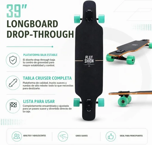 Vista 3 de Playshion Drop Through Freestyle - Patineta de tablero largo