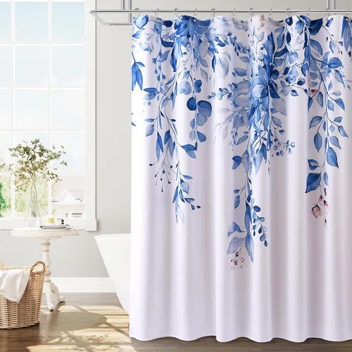 Vista 34 de BOODII Cortinas de ducha negras de 36 x 72 pulgadas, cortina de ducha de eucalipto de primavera para baño, cortina de baño con textura de flameado