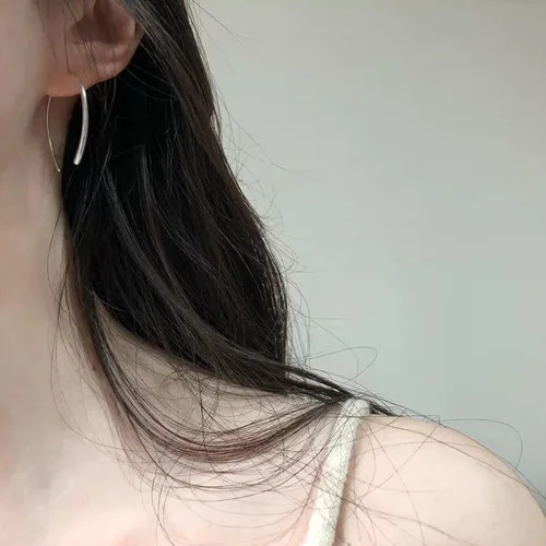 Vista 2 de Threader Earrings 925 Sterling Silver Pull Through Hoops Drop Dangle Minimal Everyday Earrings