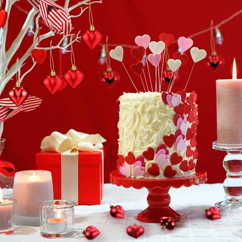 Vista 6 de 24 adornos en forma de corazón para el día de San Valentín, bolas de corazón brillantes y mate, decoraciones colgantes para el día de San Valentín
