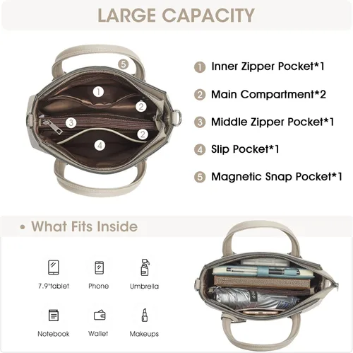 Vista 13 de Kattee - Bolsos de piel auténtica para mujer, bolsos de mano suaves para mujer