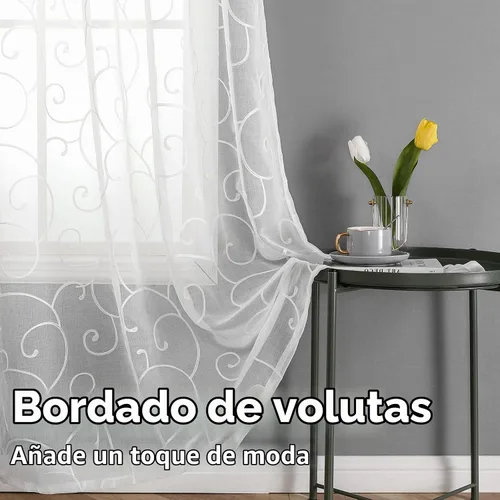Vista 2 de BGment - Cortinas traslúcidas blancas de 84 pulgadas de largo para sala de estar, 2 paneles, con patrón de enredadera bordada, textura de lino